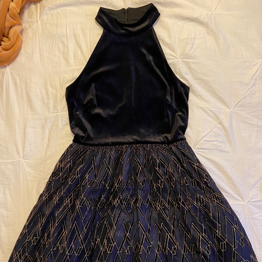 Black velvet, halter top dress.
